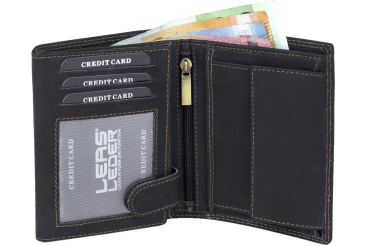 Preview: RFID Herren Geldbörse im Hochformat mit NFC Schutzfolie gegen Datendiebstahl LEAS MCL im Vintage-Stil in Echt-Leder, schwarz (LxB 12x10cm) Preview: RFID Herren Geldbörse im Hochformat mit NFC Schutzfolie gegen Datendiebstahl LEAS MCL im Vintage-Stil in Echt-Leder, schwarz (LxB 12x10cm)